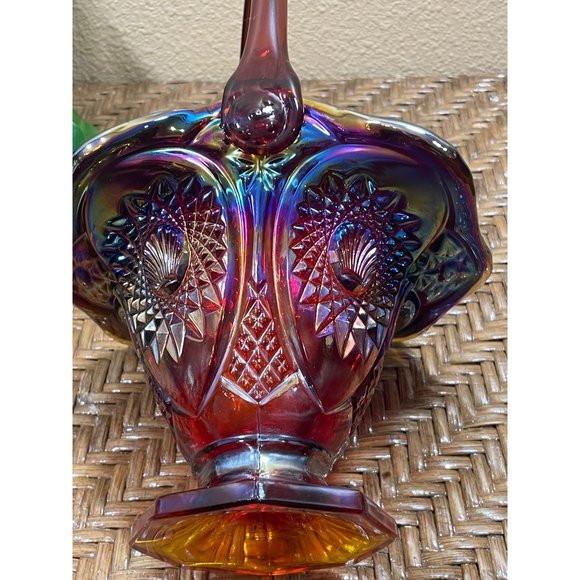 Vintage Indiana Carnival Glass Footed  Basket Iridescent Heirloom Sunset - Picture 9 of 11